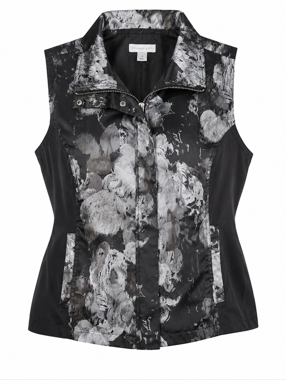 CHRISTOPHER & BANKS | Monochrome Metallic Midnight Floral Zip Snap Vest | XL